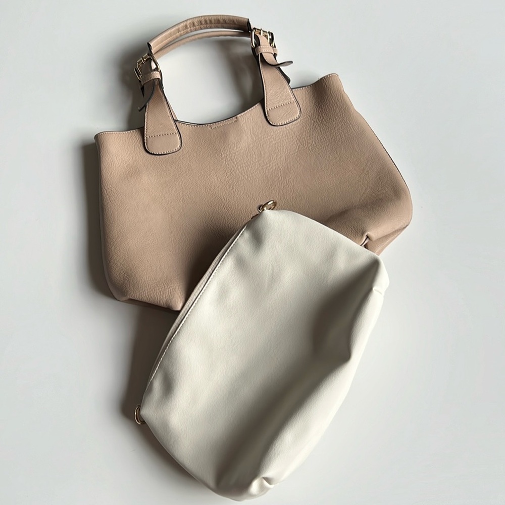 Bag in a bag removable strap, Vegan leather